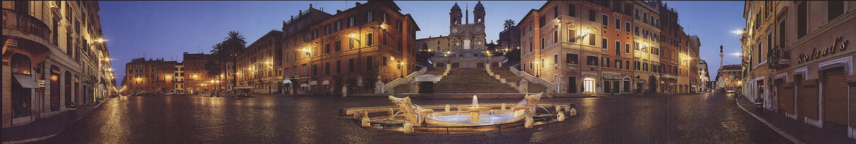 Emmanuele Brambilla Rome Piazza di Spagna panoramic offset lithograph poster showcasing vibrant cityscape and historic architecture.