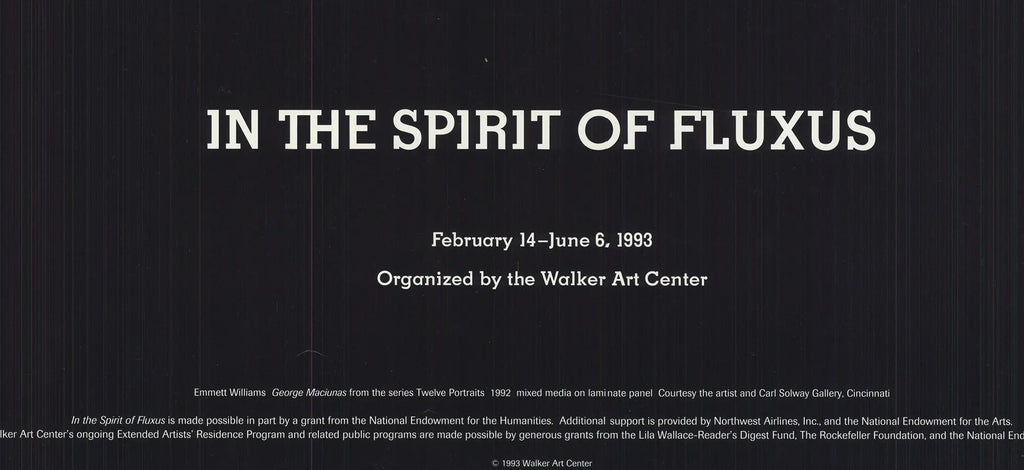 Emmett Williams Fluxus exhibition poster featuring twelve portraits of George Maciunas from 1993.