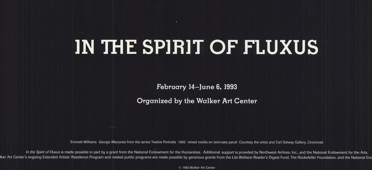 Emmett Williams Fluxus exhibition poster featuring twelve portraits of George Maciunas from 1993.