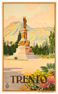 Vintage 1925 ENIT Italian Railway Trento stone lithograph poster featuring Trento cityscape and historic railway imagery.