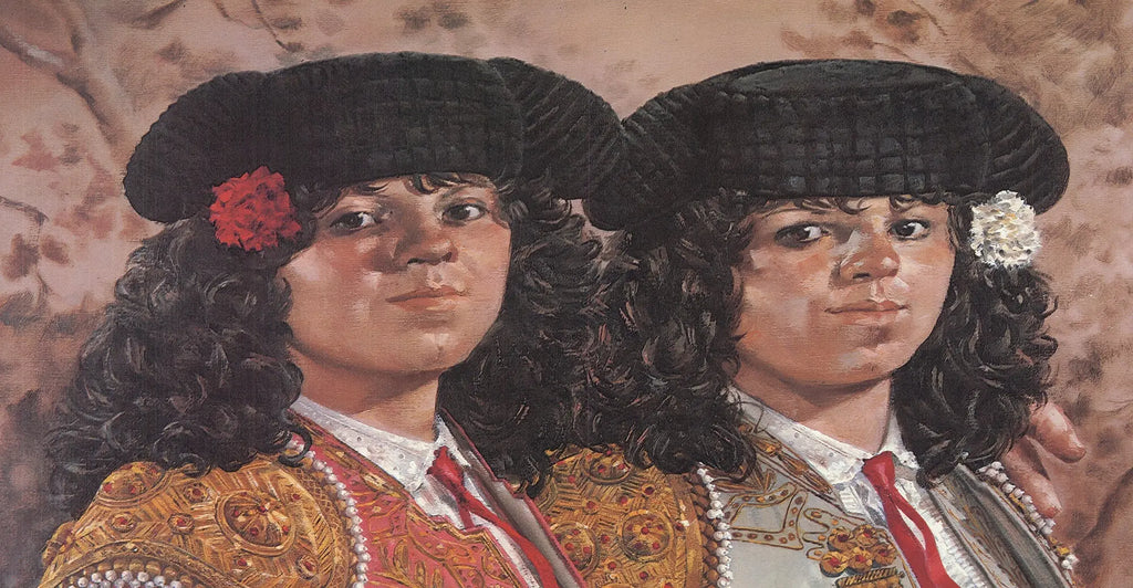 Original Enrique Grau Las Toreras 1981 lithograph exhibition poster featuring vibrant artwork of matador figures.