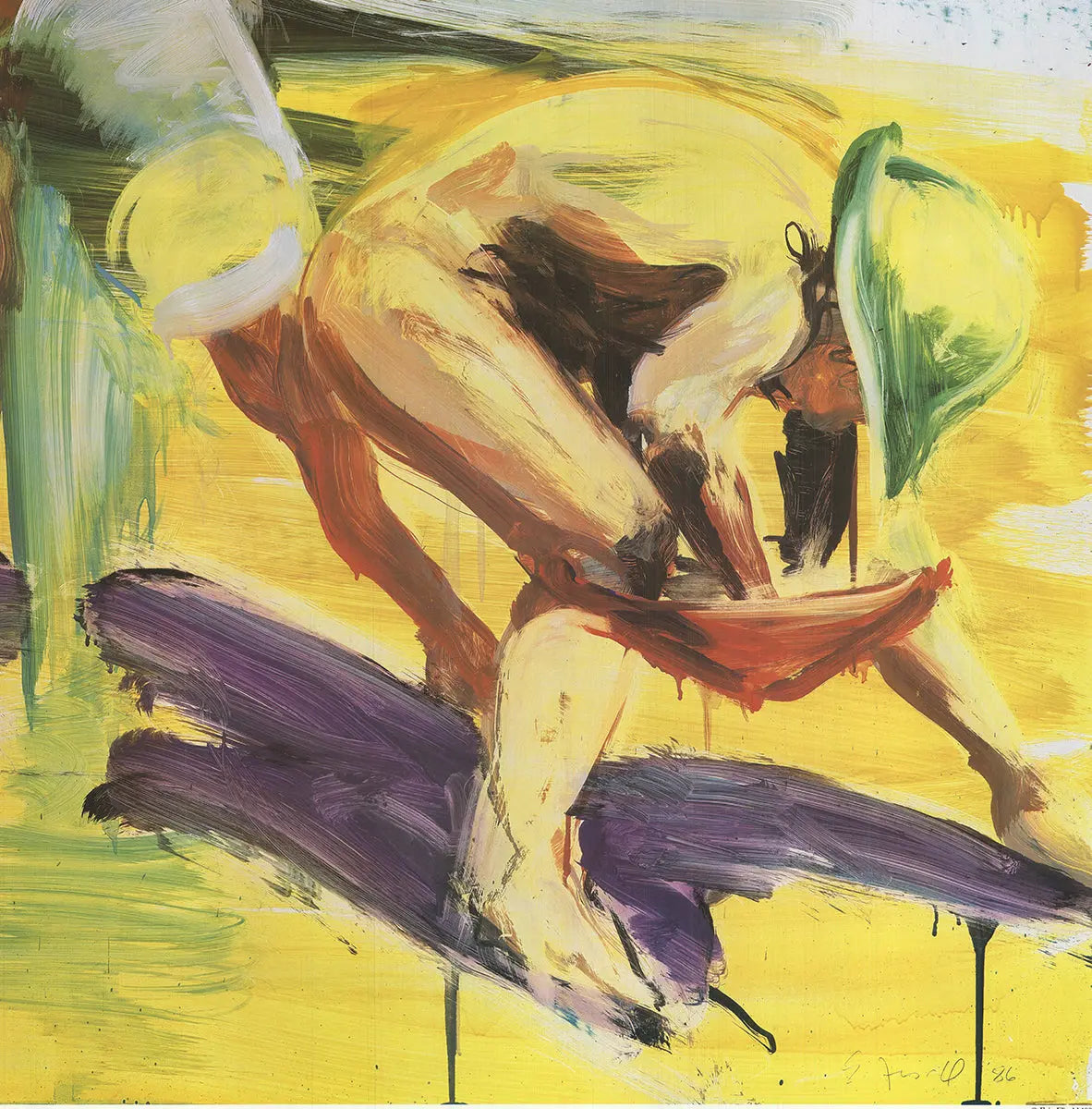 Eric Fischl Kids at the Beach 1986 lithograph poster featuring children playing on the beach, displayed at the Whitney Museum.