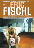 Eric Fischl lithograph poster titled "The Bed Dancing Watching" from the exhibition, depicting a detailed art scene.