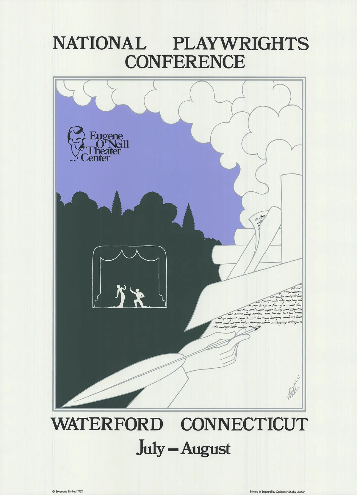 Erte 1982 National Playwrights Conference original Art Deco serigraph poster featuring elegant, stylized design and bold colors.