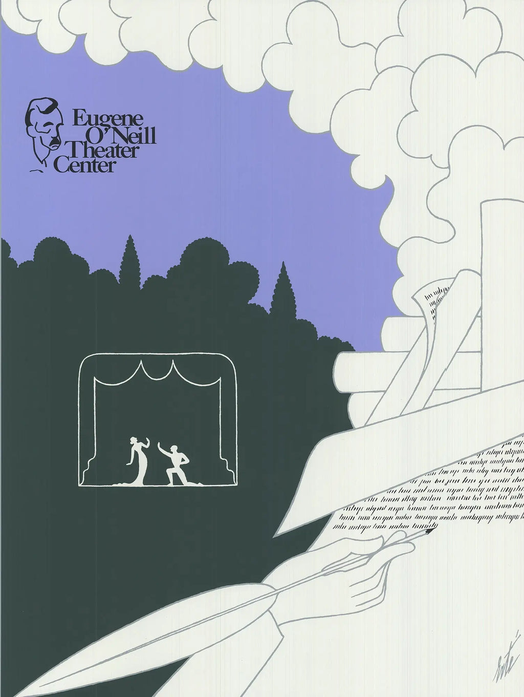 Original Art Deco serigraph poster by Erte for the 1982 National Playwrights Conference, featuring elegant design and bold graphics.