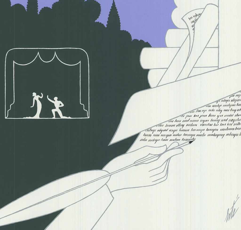 Erte 1982 National Playwrights Conference original Art Deco serigraph poster featuring elegant, stylized design and bold graphic elements.