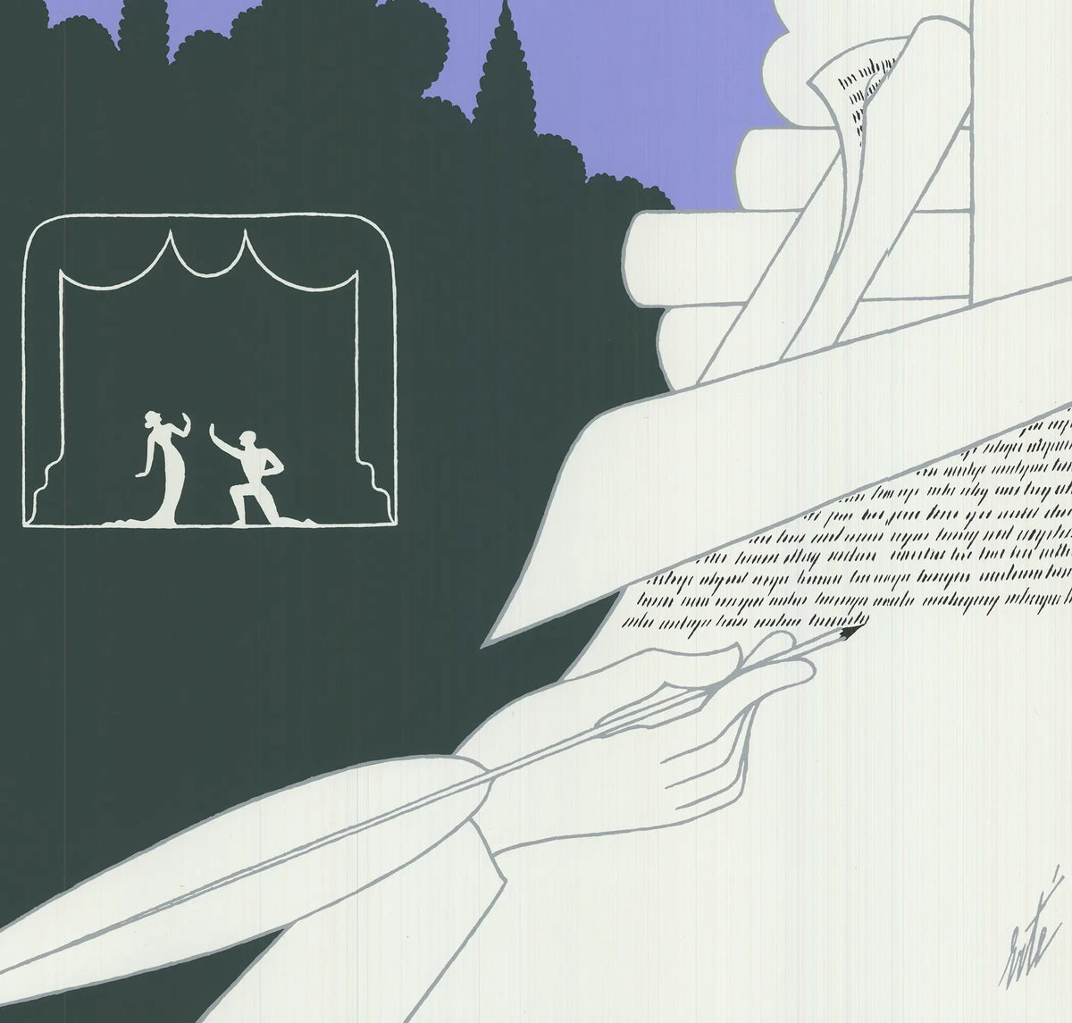 Erte 1982 National Playwrights Conference original Art Deco serigraph poster featuring elegant, stylized design and bold graphic elements.
