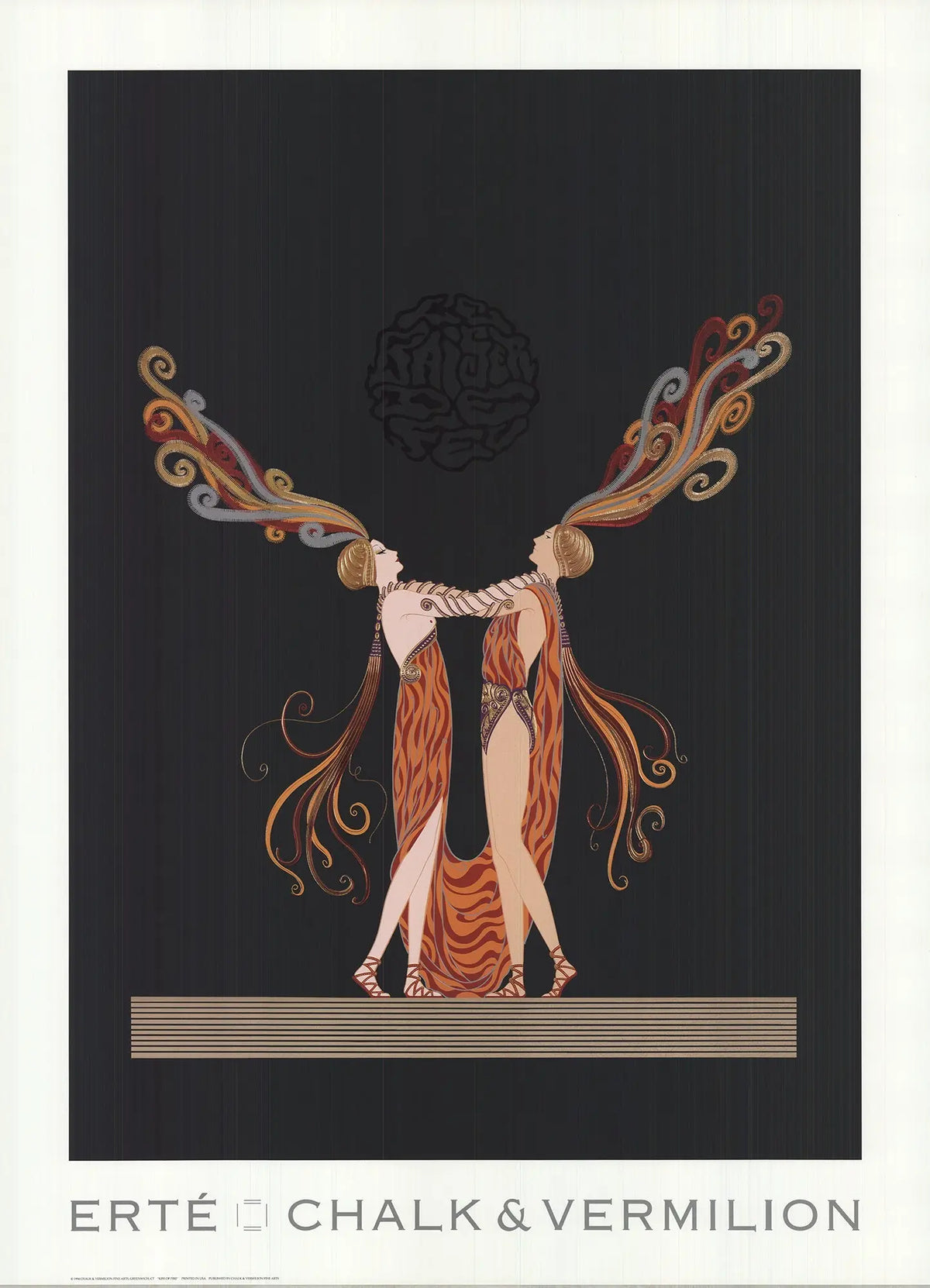 Vintage Erte Kiss of Fire 1994 Art Deco poster lithograph featuring elegant, stylized artwork with bold colors and intricate details.