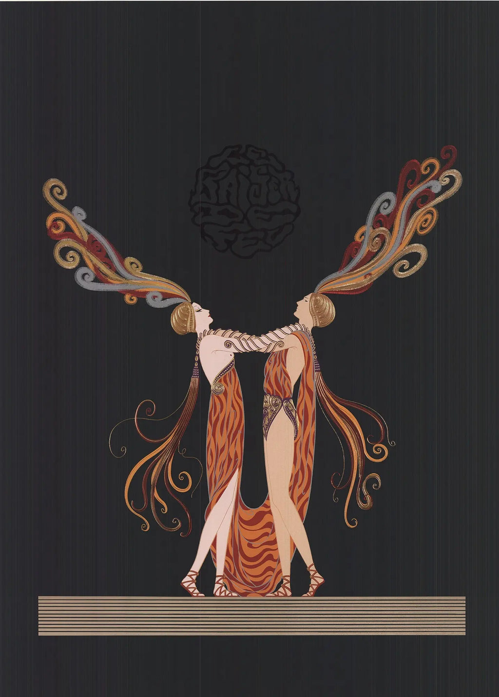 Vintage Erte Kiss of Fire 1994 Art Deco poster lithograph featuring elegant figure and bold design elements.