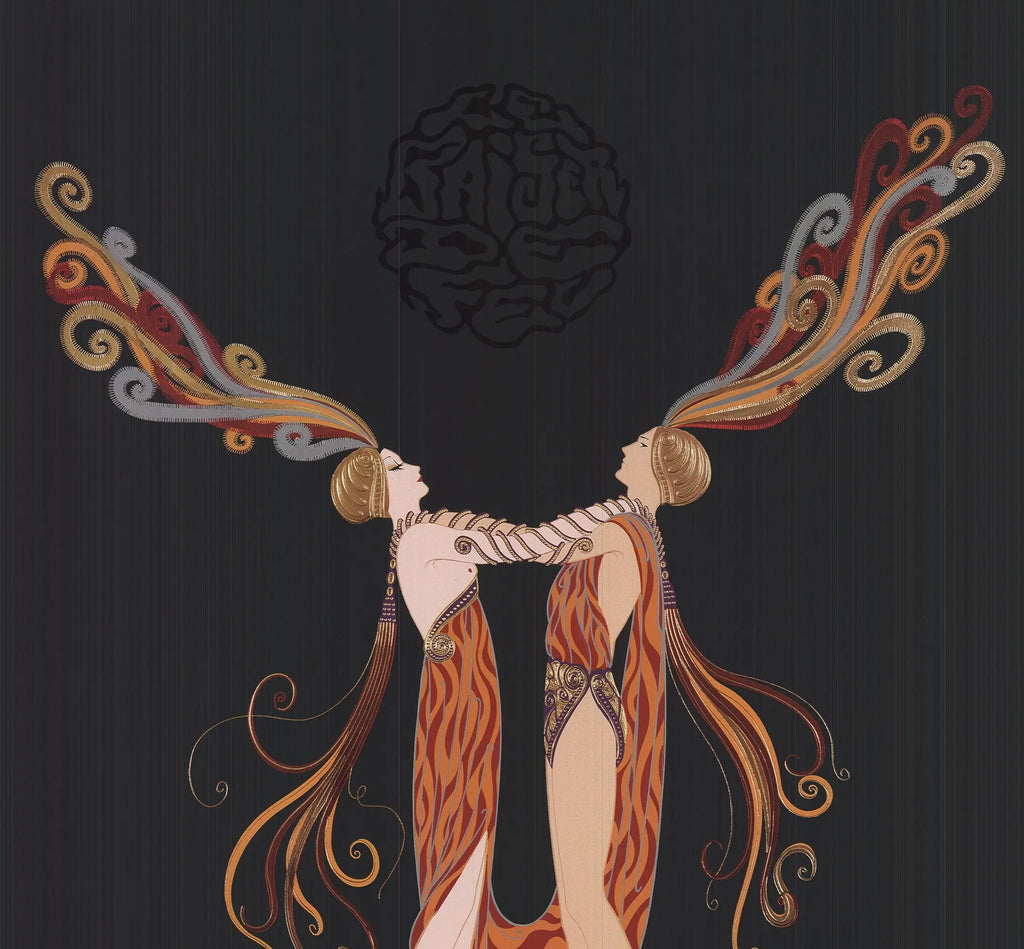 Vintage Erte Kiss of Fire 1994 Art Deco poster lithograph featuring elegant, stylized art with bold colors and intricate design elements.