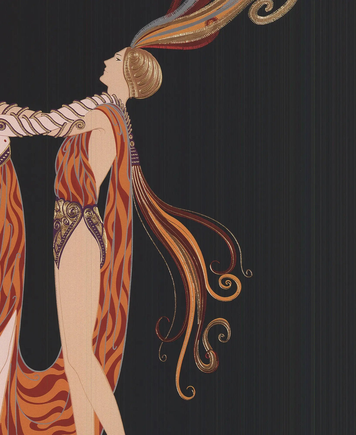 Vintage Erte Kiss of Fire 1994 Art Deco poster lithograph featuring elegant, stylized artwork with bold colors and intricate details.