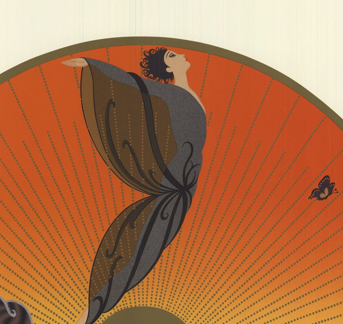 Erté Sunrise 1992 limited edition Art Deco offset lithograph poster featuring vibrant artwork and elegant design elements.