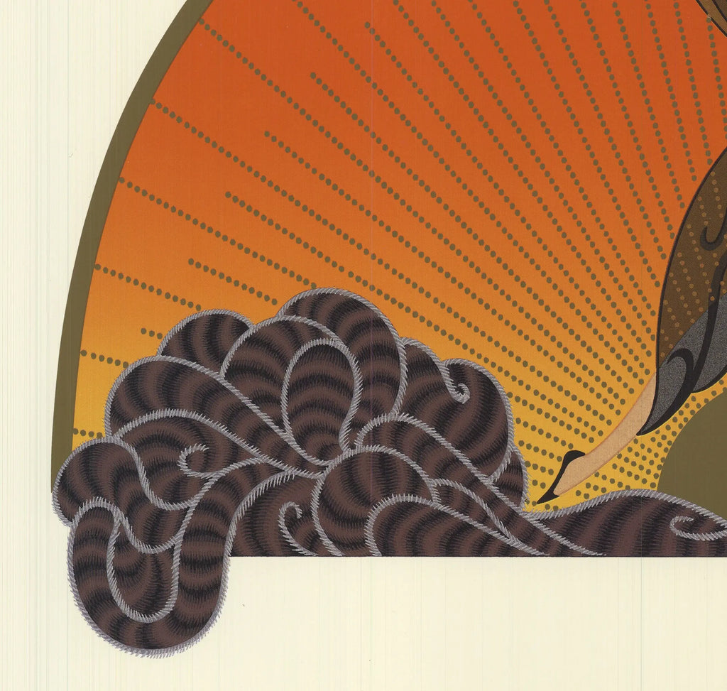 Erté Sunrise 1992 limited edition Art Deco offset lithograph poster featuring vibrant, stylish design by Erté.