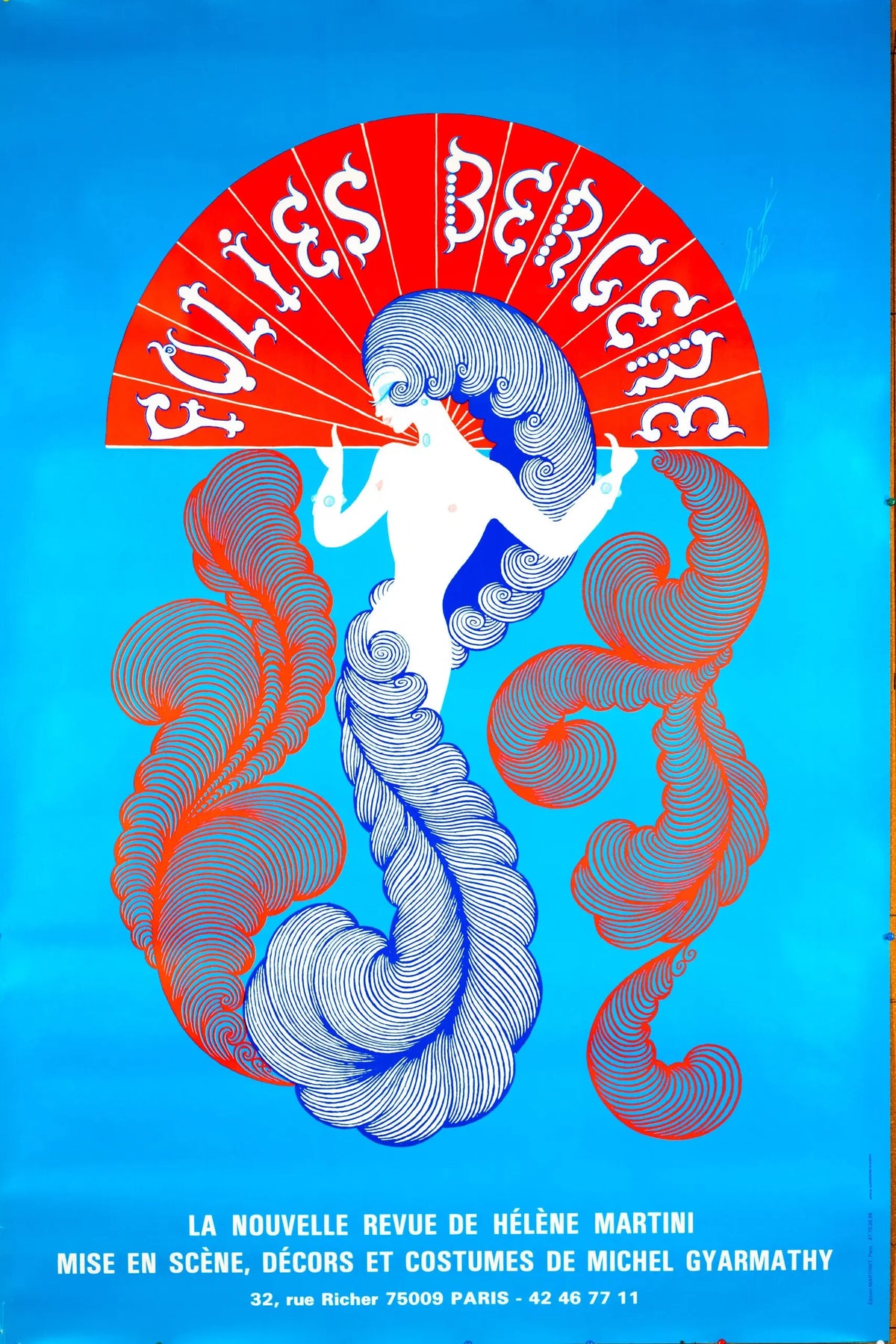 Original Erté Folies Bergère 1970s Art Deco serigraph poster featuring vibrant colors and elegant design from the La Nouvelle Revue series.