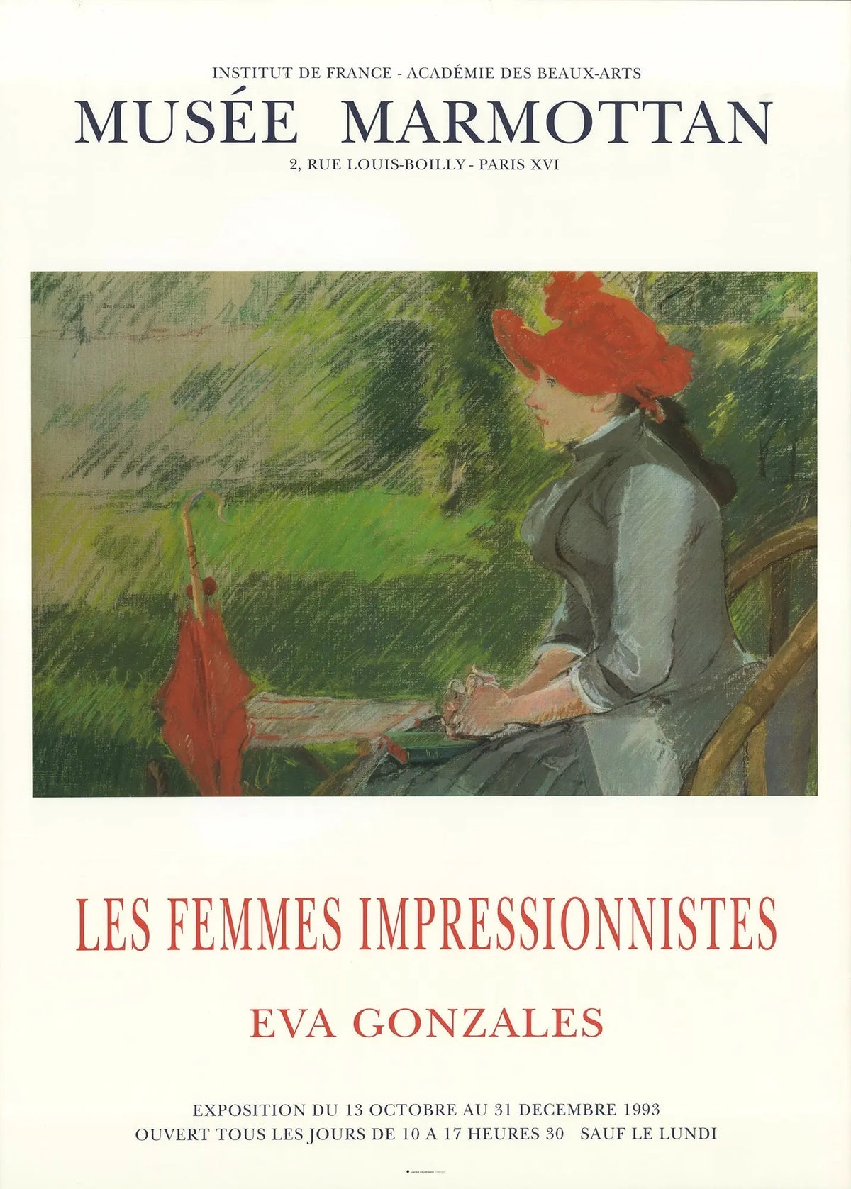 Eva Gonzalez reading in a garden poster from the 1993 Impressionist Exhibition, showcasing impressionist art by Eva Gonzalez.