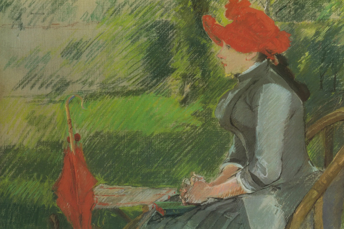 Eva Gonzalez reading in a garden from the 1993 Impressionist Exhibition poster featuring impressionist art style.