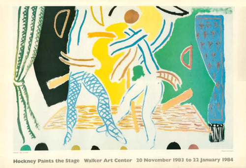 Original David Hockney Two Dancers 1983 lithograph art print showing vibrant colors and dynamic figures on paper.