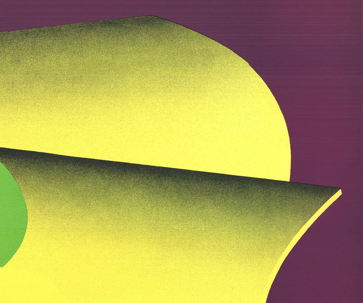 Faith Brusca signed abstract serigraph print titled Take 22 from 1972, featuring vibrant colors and textured abstract design.