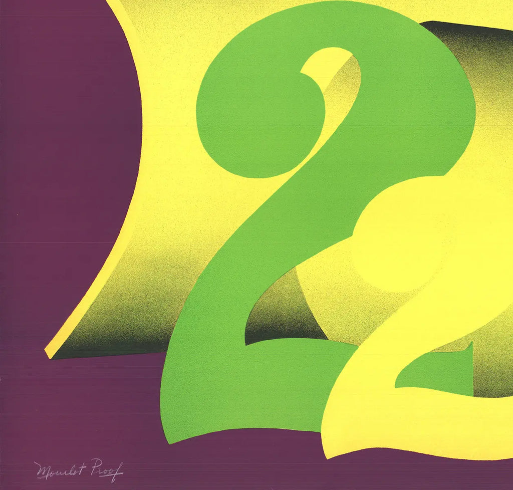 Signed Faith Brusca Take 22 original 1972 abstract serigraph print showcasing bold colors and dynamic shapes.