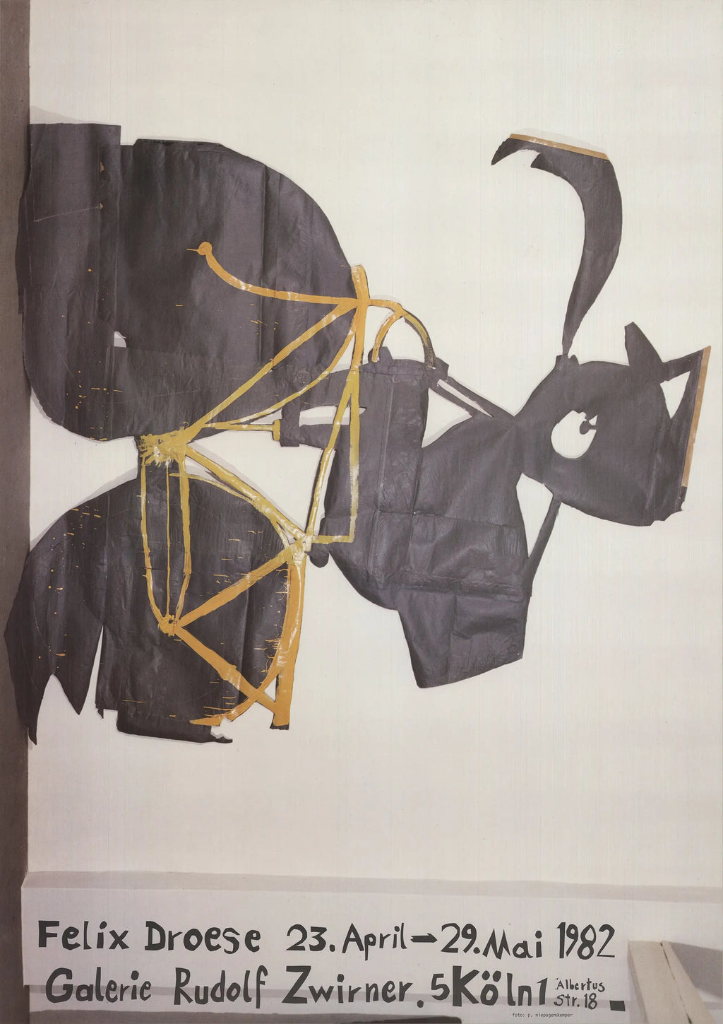 Original Felix Droese Galerie Rudolf Zwirner 1982 exhibition poster, featuring abstract artwork and bold graphic design.