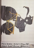 Original Felix Droese Galerie Rudolf Zwirner 1982 exhibition poster, featuring abstract artwork and bold graphic design.