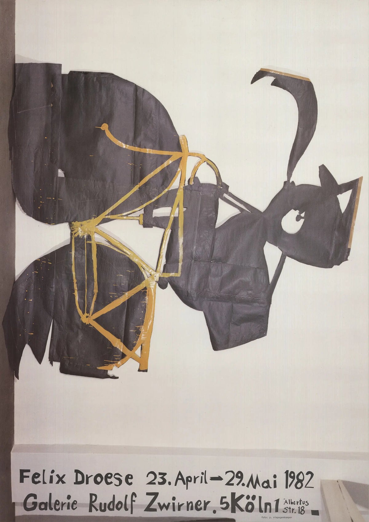 Original Felix Droese Galerie Rudolf Zwirner 1982 exhibition poster, featuring abstract artwork and bold graphic design.