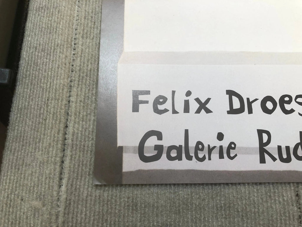 Original Felix Droese 1982 Galerie Rudolf Zwirner exhibition poster featuring abstract artwork and bold graphic design.