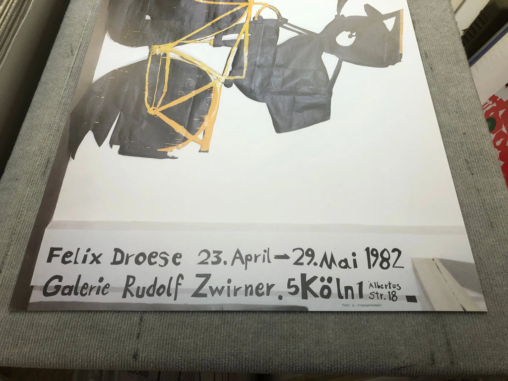Original Felix Droese Galerie Rudolf Zwirner 1982 exhibition poster, featuring abstract artwork and bold graphic design.