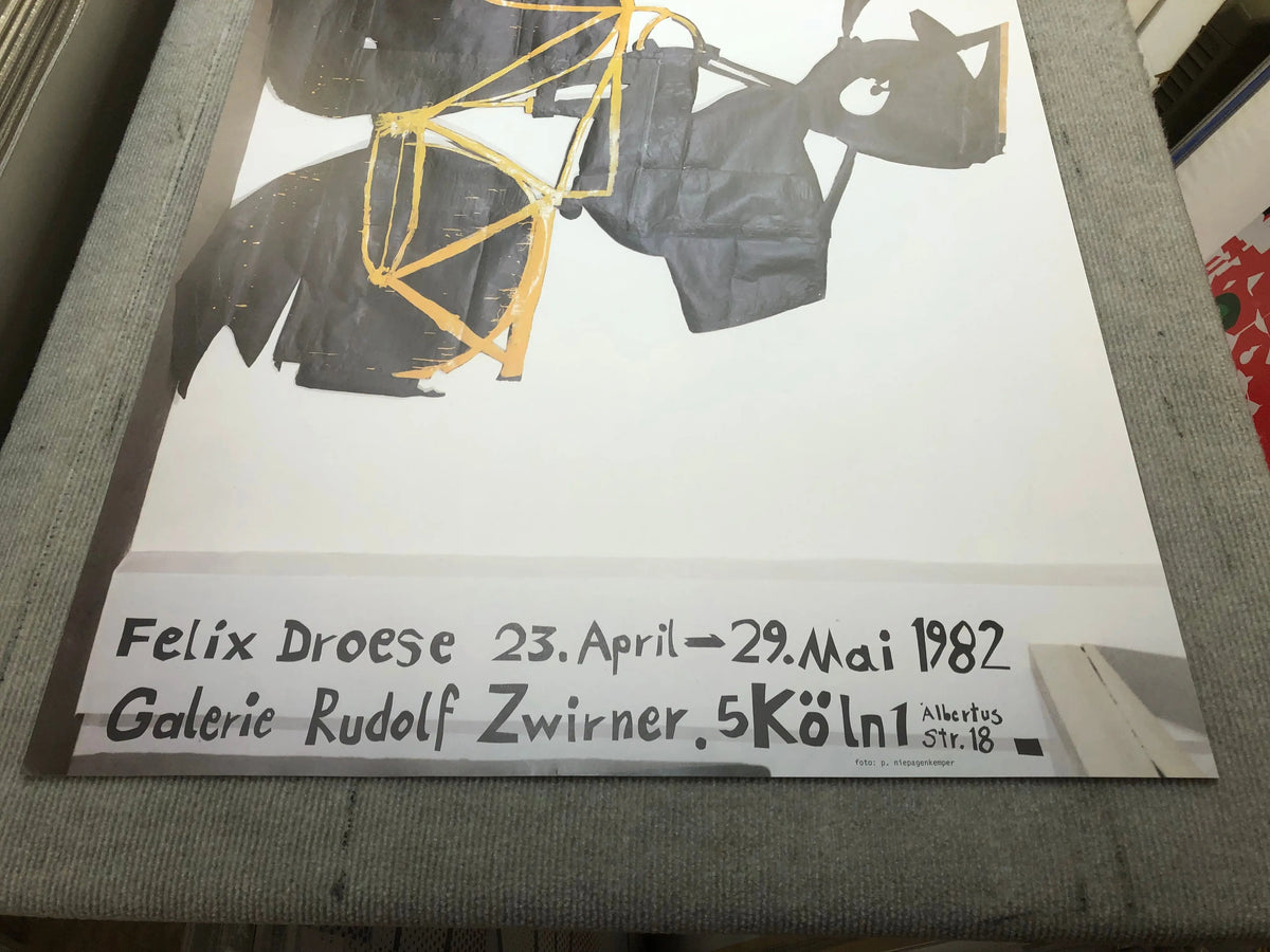 Original Felix Droese Galerie Rudolf Zwirner 1982 exhibition poster, featuring abstract artwork and bold graphic design.