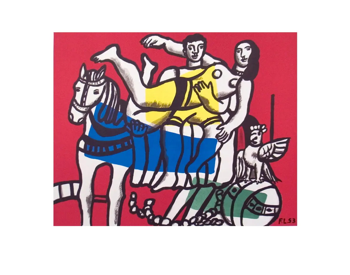 Vintage Fernand Léger Le Cirque 1986 offset lithograph art poster featuring bold abstract circus imagery