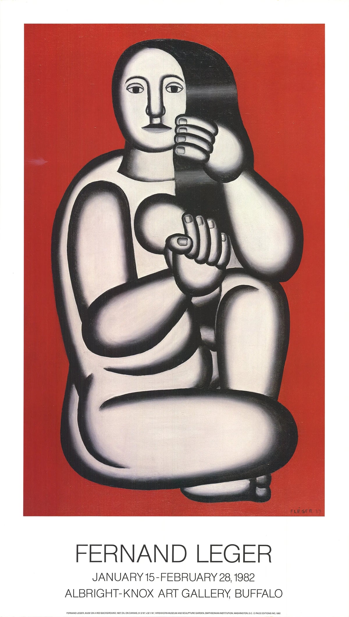 Fernand Léger modernist lithograph poster featuring a nude figure on a red background, created in 1982.