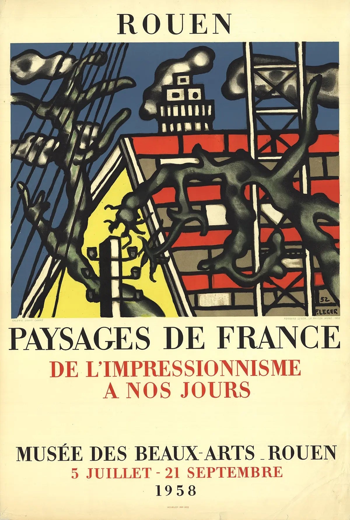 Fernand Leger The Yellow House 1958 original lithograph poster showcasing vibrant abstract art and bold geometric shapes.