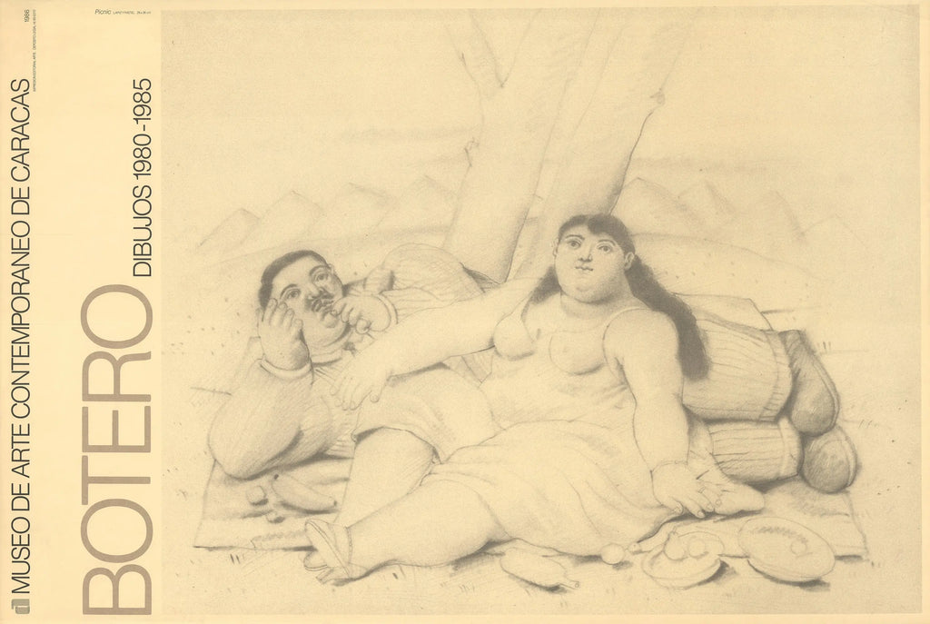 Original Fernando Botero lithograph poster from the 1980-1985 drawings exhibition, showcasing Botero's distinctive artistic style.