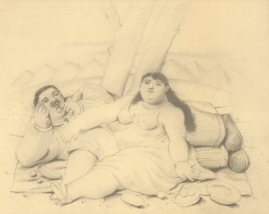 Original Fernando Botero drawings lithograph poster from 1986 exhibition, showcasing his distinctive artistic style.