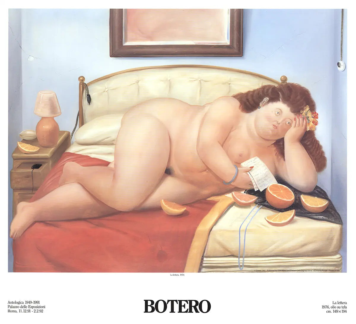 Fernando Botero La Lettera 1991 offset lithograph art poster showing bold, colorful figures and signature style artwork.