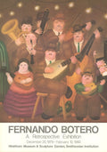 Vintage Fernando Botero Los Musicos 1980 art poster featuring bold, colorful figures from the famous exhibition artwork.