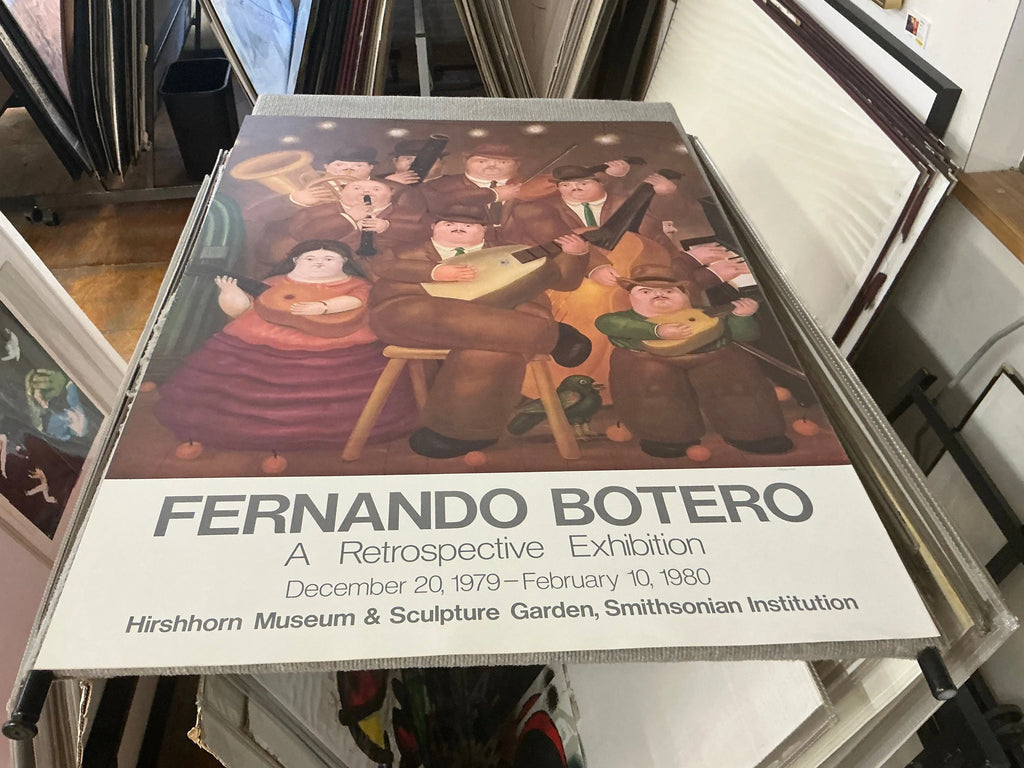 Fernando Botero Los Musicos 1980 vintage art poster featuring colorful musicians, part of the Fernando Botero exhibition collection.