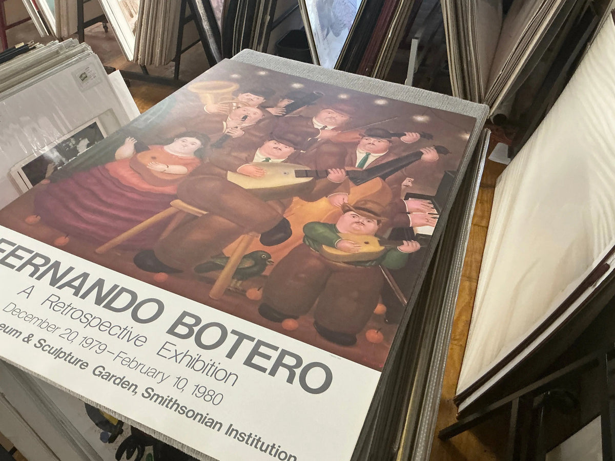 Vintage Fernando Botero Los Musicos 1980 art poster featuring his signature style and vibrant musical scene illustration.