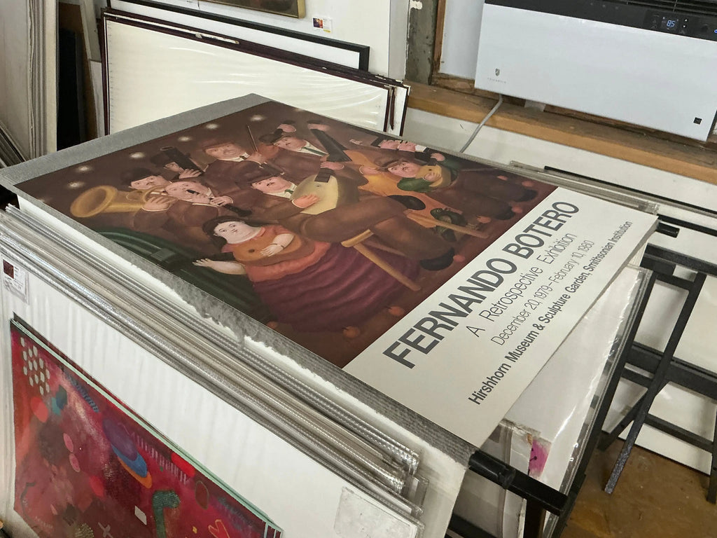 Vintage Fernando Botero Los Musicos 1980 art poster featuring his signature style, showcasing musicians in bold, rounded figures.
