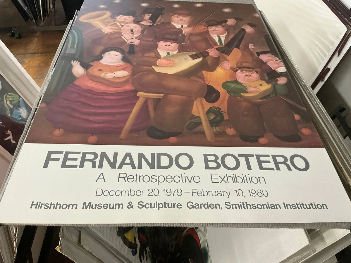 Fernando Botero Los Musicos 1980 vintage exhibition art poster featuring his distinctive stylized musicians and vibrant colors.