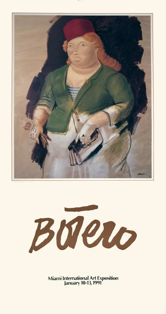 Fernando Botero woman with red hat 1991 offset lithograph poster showcasing Botero's distinctive art style.