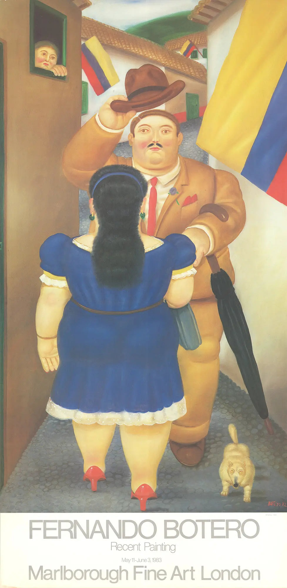 Fernando Botero National Holiday 1987 offset lithograph art poster featuring figures in bold, vibrant art style.