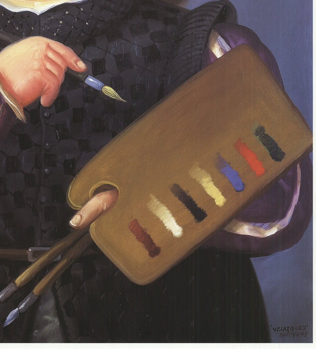 Fernando Botero portrait of Velazquez 1999 offset lithograph art poster featuring bold, colorful artwork by Fernando Botero.