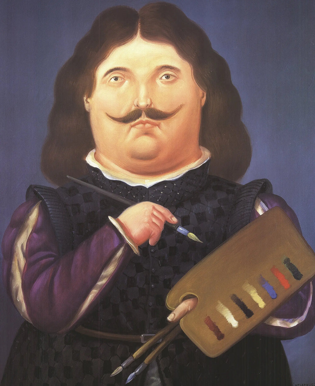 Fernando Botero portrait of Velazquez offset lithograph art poster featuring bold, stylized figures and vibrant colors.