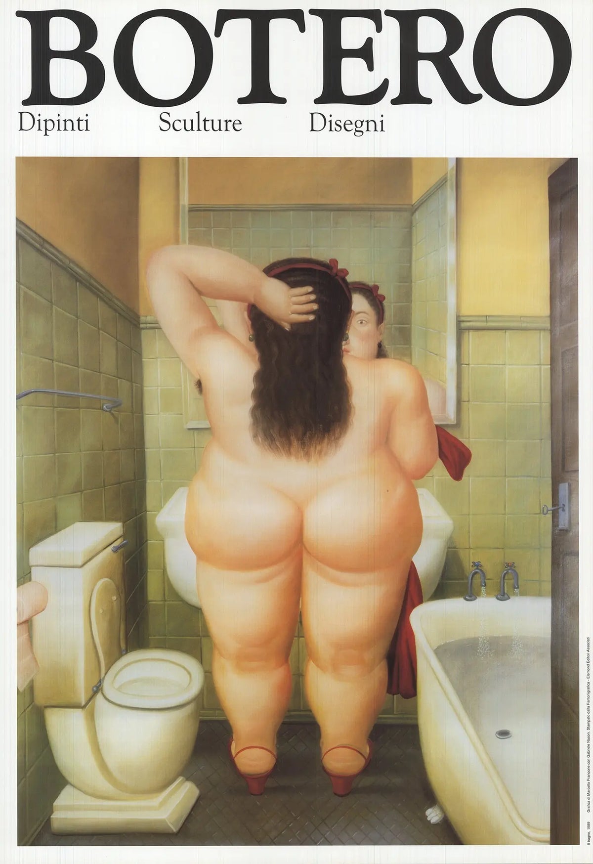 Fernando Botero The Bath 1991 offset lithograph exhibition poster featuring a colorful, stylized depiction of a woman in a bath.