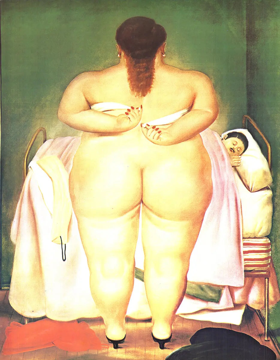 Fernando Botero The Morning After 1980 offset lithograph art poster showing a distinctive, rounded figure in a vibrant scene
