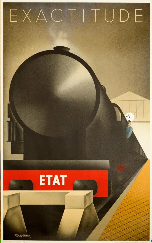 French Art Deco poster titled "Exactitude" by Fix Masseau, original 1982, featuring bold geometric design and vibrant colors.