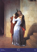 Large offset lithograph poster of Francesco Hayez's The Kiss, showcasing romantic artwork with rich colors and detailed design.