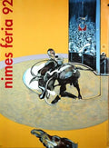 Original large serigraph poster of Francis Bacon Feria Nimes 1992 exhibition, showcasing bold abstract artwork.