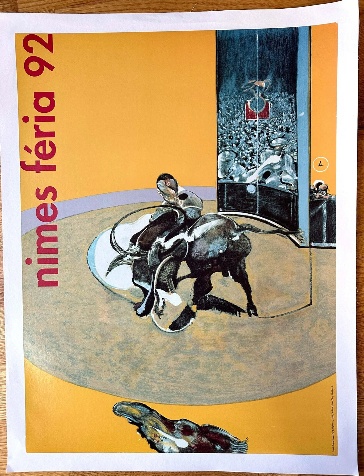 Large original Francis Bacon Feria Nimes 1992 serigraph poster, showcasing bold abstract artwork from the exhibition.